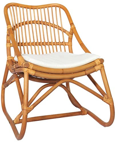 vidaXL Rattanstuhl mit Kissen Rattansessel Stuhl Sessel Relaxstuhl Relaxsessel Korbsessel Lounge Wohnzimmerstuhl Schlafzimmer Hellbraun Leinen