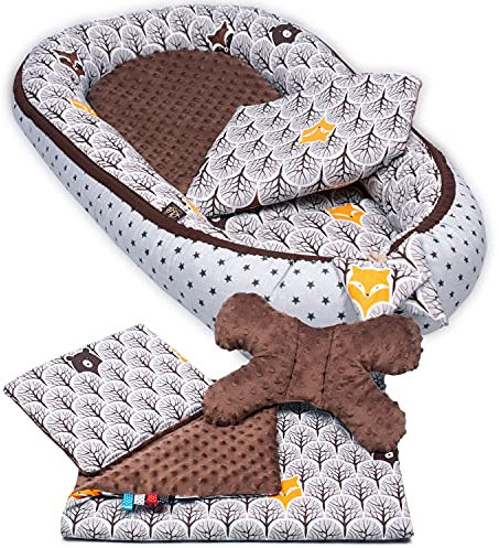 PaLulli 3-TLG Baby Ausstattung-Set Kuschelnest Babynest 95x55cm Baby-Matratze Kuscheldecke Babybett 100% Baumwolle Hypoallergisch Für 0-8 Monate