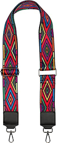 styleBREAKER Breiter Taschen Schulterriemen verstellbar mit Buntem Zick-Zack Muster, Wechsel Taschengurt, Karabiner, Unisex 02013026, Farbe:Rot-Violett-Blau