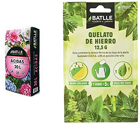 Semillas Batlle Sustratos - Sustrato Plantas Ácidas 20L - + Abonos - Fertilizante Quelato De Hierro sobre para 5L -