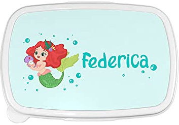Fupies Porta pranzo e merenda personalizzato con nome con sirenetta, Azzurro