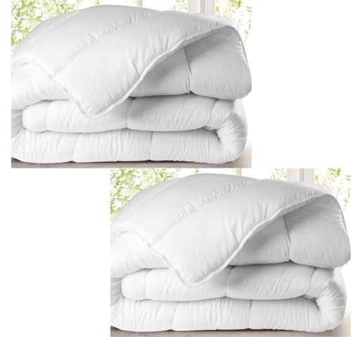 L22G Lot de 2 Couettes 220 x 240cm 380R/M² Enveloppe : 100% Polyester Blanc 100% Polyester Fibre Creuse Siliconée