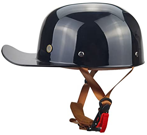 Ruiqieor Rétro Casquette De Baseball Vintage Casque De Moto À Visage Ouvert pour Hommes Femmes Mobylette Bols Casque pour Toutes Les Saisons (Bright Black,L(56-58cm))