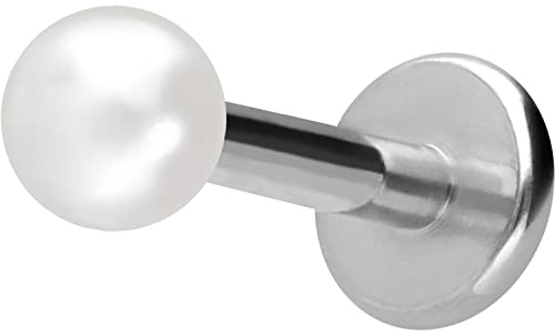 PIERCINGLINE Titan Labret mit Innengewinde SYNTHETISCHE PERLE Piercing Ohr Helix Lobe Tragus Farb & Größenauswahl