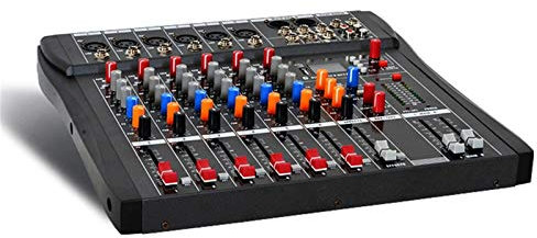 HMTE Mesas de Mezcla de Estudio, 6/8/12/16 Canales Mezclador de Audio Compacto Bluetooth USB DJ Consola de Mezcla de Sonido Amplificador de Monitor de 48 V (6 vías)