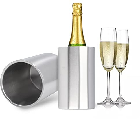Vinkylningshink, champagnehink, ingen isvinshink för enflaska, rostfritt stål dubbelvägg vit vinflaska kylhink eller champagnekylare, vintillbehör Present till vinälskare