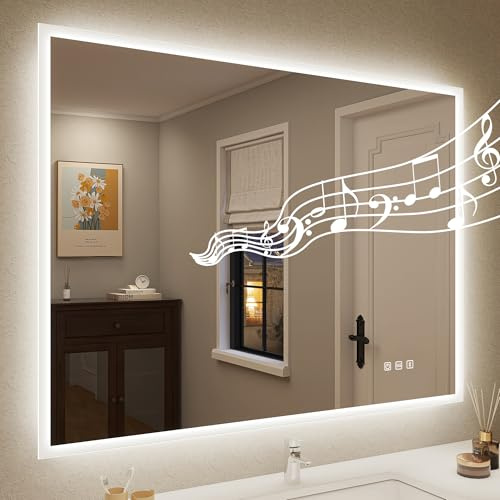 STARLEAD Spegel-med belysning 60 x 80 cm, badrumsspegel med ljus och Bluetooth, avfokning, LED-spegelbad med 3 färgtemperaturer, dimbar, minnesfunktion, horisontell/vertikal, HD-härdat glas