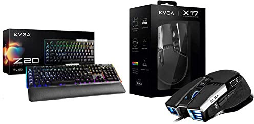 EVGA Z20 RGB Optical Mechanical Gaming Keyboard, RGB Backlit LED Black & X17 Gaming Mouse, Wired, Black, Customizable, 16,000 DPI, 5 Profiles, 10 Buttons, Ergonomic 903-W1-17BK-K3