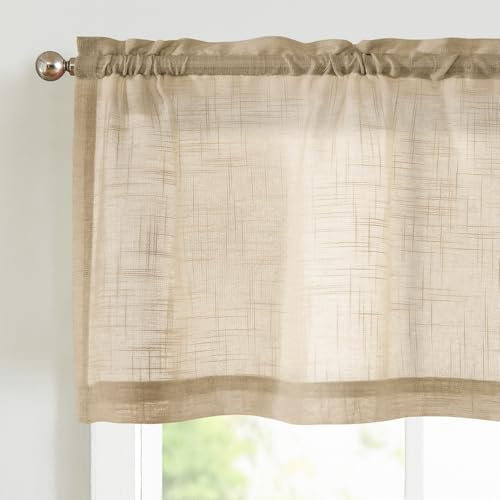 Vangao Tende Cucina Corta per Interni in Voile Tulle Moderne 130 x 40 cm 1 pannello Beige Tende Finestra per camera da letto Soggiorno Country con passanti Semitrasparenti