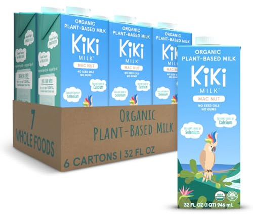 Kiki Milk Plant-Based Milk - Organic Mac Nut Seed Milk - Calcium & Magnesium Source - Gluten, Gum, GMO, Dairy, Soy, Glyphosate Free - Shelf Stable (32 oz Pack of 6)