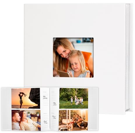 Photo Album 4x6 240 Photos with Writing Space Leather Cover with Front Window Picture Album, 240 Photos 4x6 Photo Album Book for Wedding Kids Travel Family Baby Pictures (White)