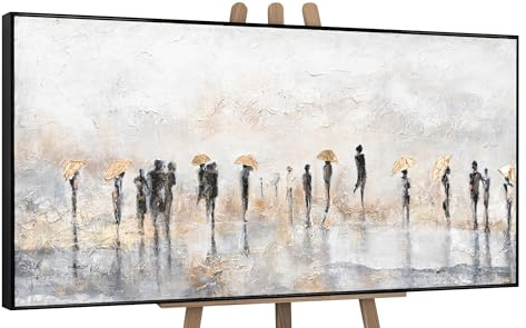 YS-Art XXL Abstrakt Acryl Gemälde auf Leinwand mit Rahmen Sommerregen handgemalte Wandbilder Wohnzimmer modern Wohndekor Regen Bilder echte Kunst 160x80 cm