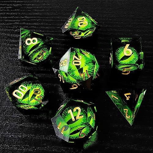 BESCON Dragon's Eye Sharp Edged Polyhedral tärning, handgjord Dragon's Eye Dice för rollspel (set med grönt öga)