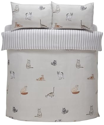 Rapport Home Purrfect Set di biancheria da letto con gatti, in microfibra, 180 fili, reversibile, per letto matrimoniale, colore: grigio
