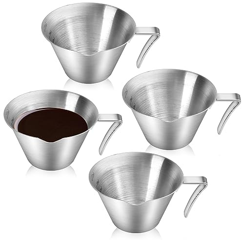 Aemygo 4 Pack Espresso Shot Cups with Handle Espresso Measuring Cup Dishwasher Safe Stainless Steel Pouring Cup for Tomato Sauce|Steak Sauce|Dessert|Beverage (Matte Glossy)