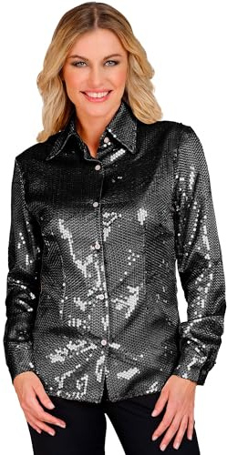 W WIDMANN MILANO Party Fashion - Camicetta da Donna con Paillettes, Top Scintillante con Colletto, Costume per Carnevale e Feste