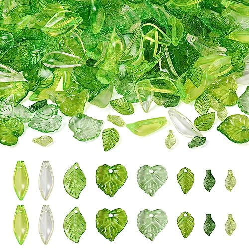 Craftdady 320 Stück durchscheinendes Laub Charm aus transparentem Acryl, grün, für Blumenperlen-Schmuck, Armbänder, Halsketten und Ohrringe