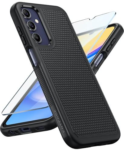 FNTCASE for Samsung Galaxy A15-5G Case: Dual Layer Protective Heavy Duty Cell Phone Cover Shockproof Rugged with Non Slip Textured Back - Military Protection Bumper Tough - 2024, 6.5inch Black