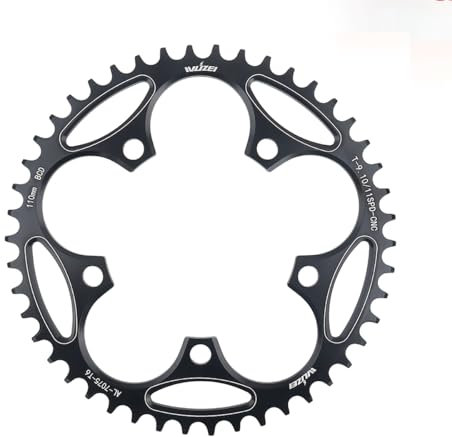 KTKEET 110/130 BCD Kettenblatt 36/38/40/42/44/46/48/50/52/54/56/58/60T 5 Schrauben rund schmal breit Fahrrad Kettenblatt für 9/10/11 Gang Rennrad Faltrad (110BCD 46T)
