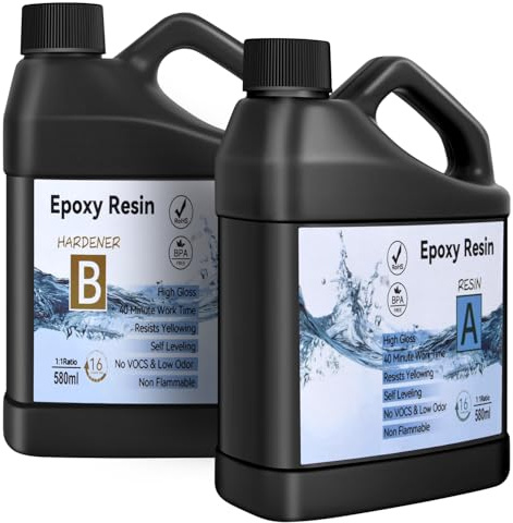 1160ml Epoxy Resin Kit - Crystal Clear Epoxy Resin and Hardener 1:1 Volume Ratio for Coasters, Mould Casting, Table Top, Jewellery Making, DIY Crafts Art