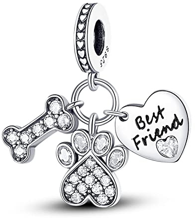Lkwidi Charme Pfote Knochen Freund baumeln Charms Anhänger 925 Sterling Silber Charm Pendant für Europäische Armbänder und Halsketten