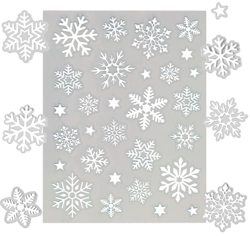 BETESSIN Aufkleber Weihnachten - 140 Stück Schneeflocken Aufkleber Weiß-Glitzer - Schneeflocken Deko Weihnachten - Selbstklebende Weihnachtssticker für Scrapbooking und Weihnachtsdeko zum Basteln