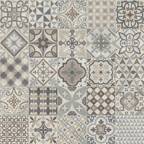 Victorian Tile Effect Vinyl Flooring, slip resistant vinyl roll flooring for kitchen, bathroom, hallway, living space in 2, 3 and 4 metre widths (Rancho, 4m x 4m)