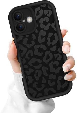 Newseego for iPhone 16 Case Cute Leopard Print Design, Black | Aesthetic Cheetah Animal Pattern, for Girls Women, Soft TPU, Shockproof Cover, Full Camera Protection, Anti-Scratch