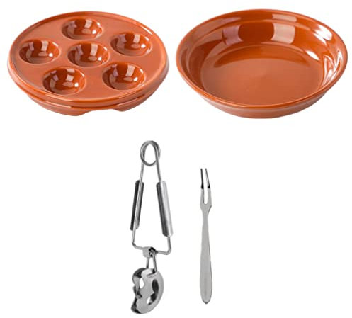 CTCOIJRN Ceramic Escargot Plates Snail Mushroom Escargot Dish with Tong and Fork Compartment Hole Snail Plate Escargot Baking Dish Tableware for Home Kitchen Restaurant BBQ