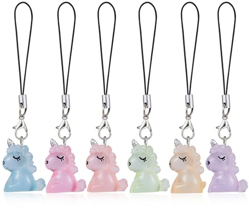 BEEFLYING 5 Pcs Phone Charms Aesthetic Y2K Cute Luminous Resin Unicorn Charm Straps Cell Phone Pendants Accessories for Bag Keychain Camera Wallet