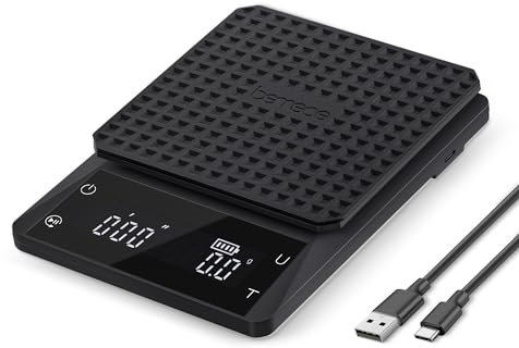 bemece Wiederaufladbare Digital kaffeewaage, Barista Waage 0,1 g, Wasserdichte Espressowaage mit Großem Display und Berührungssensor, Max. Gewicht 3 Kg