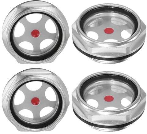 M METERXITY 4-Pack Vetro Di Livello Olio Per Compressore Aria, M42 x 1.5mm Vetro Senza Perdita Raccordi Esagonali Per Livello Olio Senza O-Ring Per Compressore Aria Vetro Di Ispezione