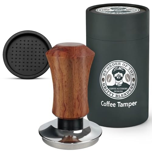 Gritty Blenders 51mm Coffee Tamper with Silicone Mat - Spring Loaded Barista Tamper with 30lbs Constant Pressure, Corrugated Base and Self-Leveling Flaps, Compatible with 51mm Portafilters