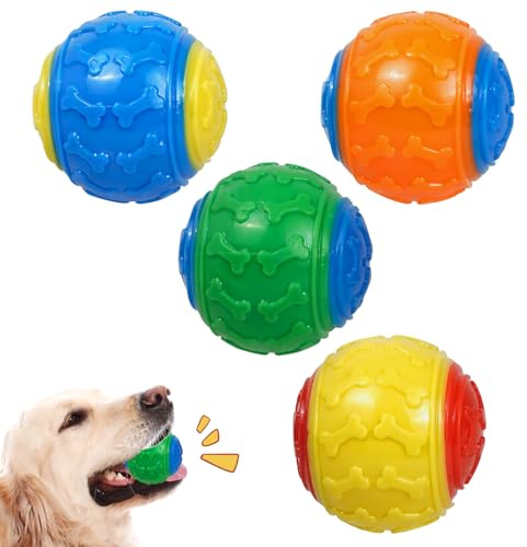4 Pcs Dog Balls,Dog Toys Indestructible Ball for Pets Interactive Play | Dog Ball Indestructible rubber ball,Squeaky Dog Balls for Dogs Rolling Dog Ball Toy For Medium Small Pets Interactive Play