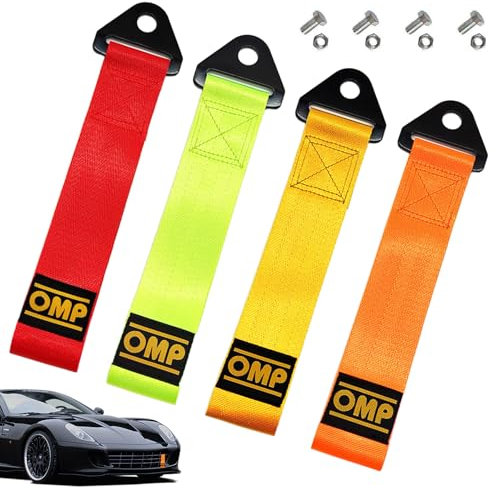 Tow Rope, 4 Pcs Tow Strap Racing Car Towing Strap High Strength Car Tow Rope Nylon Cars Trailer Rope Universal Towing Belt for Cars Front Rear Bumper 28X5cm