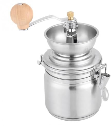 Cabilock Herramienta De Cocina Manual De Granos De Café Molinos De Acero Inoxidable Máquina Manual Fresa De Café Cónica Molinos De Especias De Metal Bambú Plateado