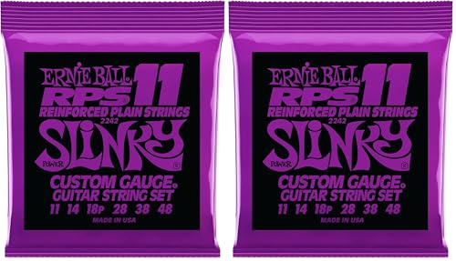 Ernie Ball Power Slinky RPS E-Gitarrensaiten, Nickelwicklung, Stärke 11–48 (Packung mit 2)