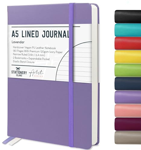 STATIONERY ISLAND Taccuino a Righe A5, Diario a Righe con Copertina Rigida con Carta Spessa Premium da 120 gsm, Taccuino con Copertina Rigida da 180 Pagine per Studiare, Pianificare, Viola