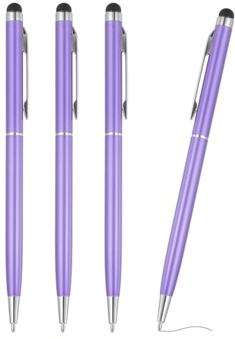 PATIKIL Ballpoint Pen with Stylus Tip, 4Pcs 2 in 1 Slim Metal Black Ink 1.0mm Medium Point Stylus Pen for Touch Screens Office Desk, Light Purple