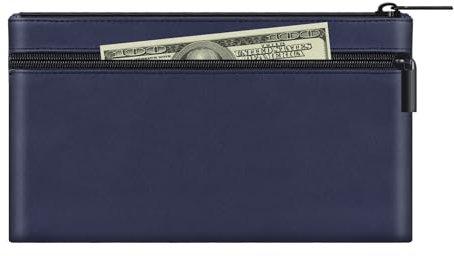 HAUTOCO Geldtaschen Banktasche, PU-Leder Zwei Taschen Geldmappe mit Reißverschluss für A5 Dokumententasche Geldscheintasche, Banktasche 28 x 15.5 cm für Geschäftlich Haushalt, Dunkelblau