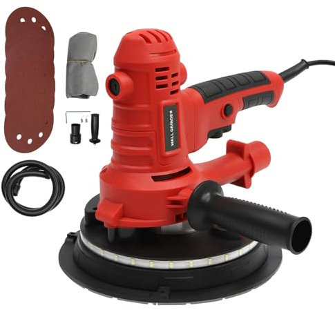 OUBUBY Drywall Sander with Vacuum Dust Collection 1200W Electric Drywall Sander Variable Speed 1200-2500RPM Random Orbit with Vacuum, LED Light, Dust Bag and Hose, 6 Sanding Discs