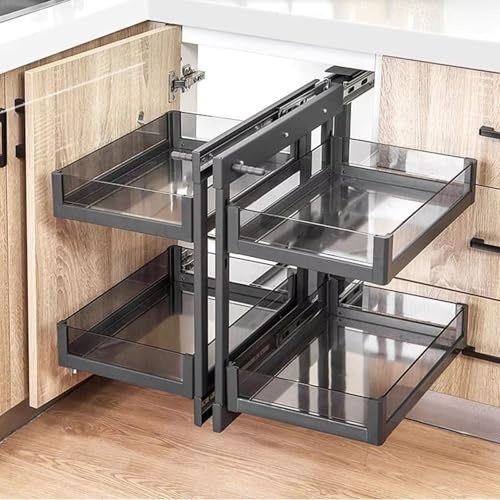 WABMJGW Eckschrank-Auszug,2-stufiger Ausziehbarer Organizer für Blinde EckschräNke mit 4 Körben Gesamttragkraft 80 kg, Soft-Close-Funktion, höhenverstellbar, für 800/900 mm breite Schränke,900