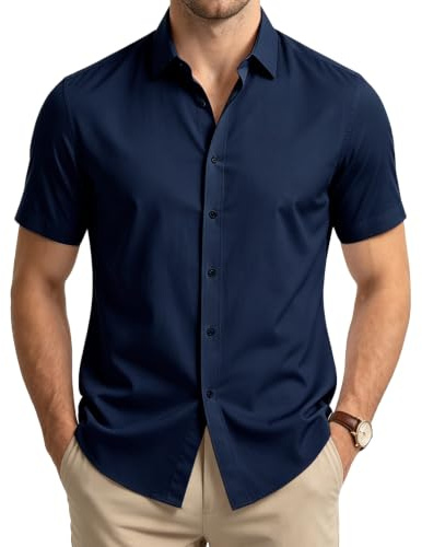 Casey Kevin Camisa Manga Corta Hombre Camisas de Vestir Formal de Negocios Camiseta Traje Slim Fit Dress Shirt