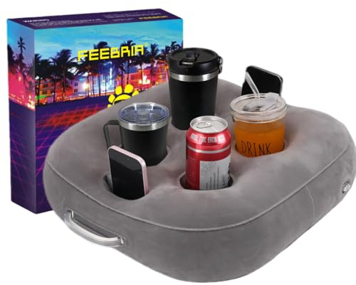 Funbroz Quadratische Schwimmende Getränkehalter für Pool & Whirlpool - 6 Fächer, Stabiles PVC-Design für Snacks, Drinks & Zubehör (42x42x5cm) (Silver)