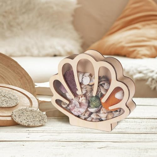 Vitrina de madera con conchas marinas, panel acrílico para regalos de playa, caja de almacenamiento versátil, soporte decorativo para coleccionistas, caja de recuerdo de recuerdos