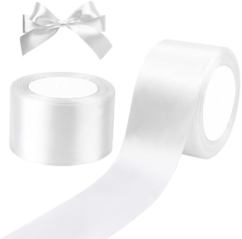 Satinband Weiss 50mm, Geschenkband Weiß, 44m Dekoration Geschenkband Breit Schleifenband Stoffband Bänder für Geschenkverpackungen, Weihnachten Dekoration, Hochzeit (22M/Rolle)
