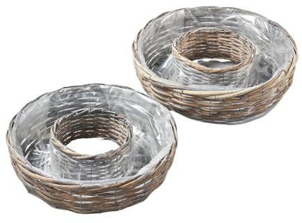 Klocke Dekorationsbedarf Pflanzring Rattan im 2er-Set - Stilvoller Übertopf für Trauerfloristik & Dekoration (D: 35/40 cm H: 10/11 cm - Grau)