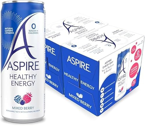 ASPIRE Healthy Energy Drink – 12 x 330ml Cans – Zero Calories & Zero Sugar – Natural Plant Based Caffeine & Multivitamins- Vegan & Gluten Free (Mixed Berry) | Sold by Bargain Hub