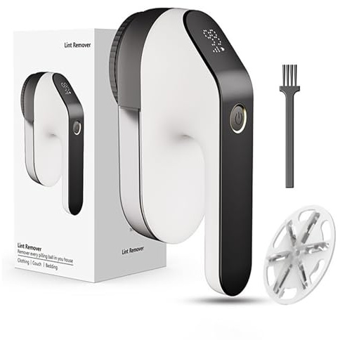 YGVQN Ektrischer Fusselentferner 2000mAh, Tragbarer USB-C Wiederaufladbarer Fusselrasierer mit LED-Anzeige, 3 Leistungsstufen & 6-Klingen-Kopf, für Kleidung, Teppich, Pullover & Sofa