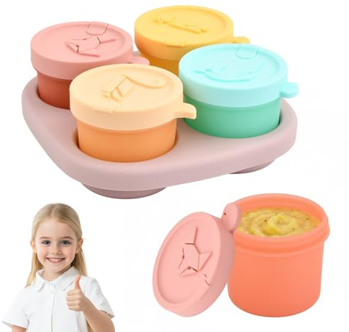 Aohyue 4 Stück Silikon Babybrei Einfrieren Behälter, Gefrierdosen Klein, Brei Einfrieren Behälter, Aufbewahrungsbehälter für Babynahrung, 120ml Füllmenge, Mikrowellen- und Spülmaschinenfest
